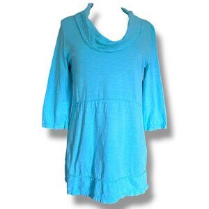 Neon Buddha Womens Tunic Top Sz Medium Blue Cowl Neck Coastal Lagenlook Shirt